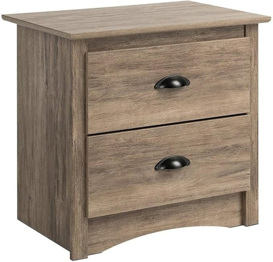 Prepac Sonoma Rustic Nightstand Side Table with 2 Drawers, Farmhouse 2-Drawer Bedside Table 16" D x 23.25" W x 21.75" H, Drifted Gray