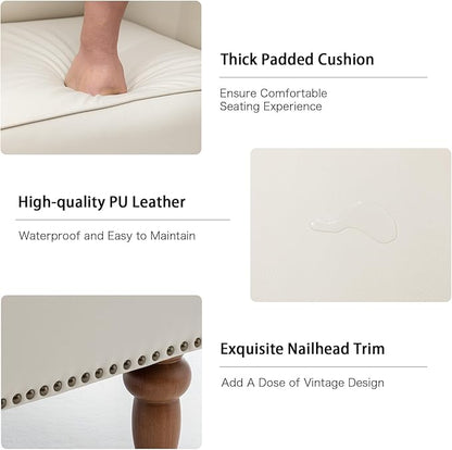 HOMEFLEX Accent Chair, Faux Leather Living Room Chairs with Nailhead Trim, Mid-Century Lounge Armchair with Solid Wood Legs, Comfy Reading Single Sofa for Bedroom, Waiting Room (White, 1 Chair)