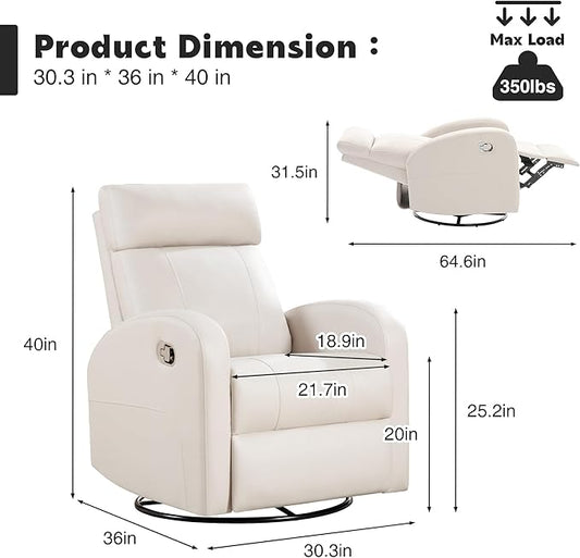 Swivel Rocker Recliner, Manual Glider Rocking Recliner Chair, Swivel Reclining Lounge Chair Nursery Glider Recliners for Small Spaces, Living Room, Beige