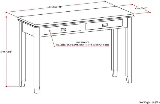 SIMPLIHOME Artisan Console Table - 46 Inch Wide Solid Wood Sofa Table in Russet Brown, Transitional Storage Table for Entryway or Living Room with 2 Drawers and Clean Angle-Edged Top