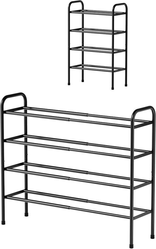 Kitsure Extendable Shoe Rack - 2-Tier Adjustable Metal Shoe Organizer, Sturdy Rust-Resistant Shoe Shelf for Entryway, Closet, or Bedroom, 17.5"–32.6" x 9.1" x 27.6", Black