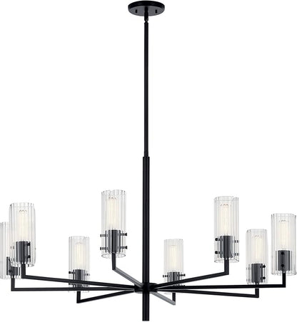 KICHLER Velestino 40.25" 8 Light Chandelier in Black, for Foyer, Dining Room, Living Room, Bedroom, (23.25" x 40.25") 52680BK