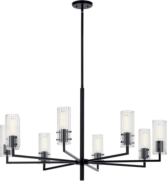 KICHLER Velestino 40.25" 8 Light Chandelier in Black, for Foyer, Dining Room, Living Room, Bedroom, (23.25" x 40.25") 52680BK