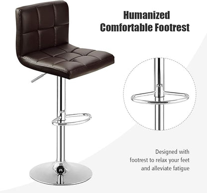 COSTWAY Adjustable Height PU Leather Barstools Set of 2, Brown