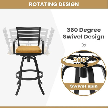 Pellebant 29.5" Outdoor Bar Stools Set of 8, Aluminum Swivel Patio Bar Height Stools with Footrest & Backrest,Rust-Proof Patio Stool Chairs for Deck Lawn Garden,Teak