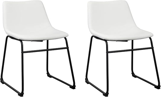 Signature Design by Ashley Centiar Urban Industrial Faux Leather 18.75" Bucket Dining Chair, 2 Count, White