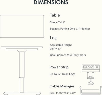 FLEXISPOT EN2 Whole-Piece Standing Desk with Clamp Power Strip, 40 x 24 Electric Stand Up Height Adjustable Desk with Cable Management (White Frame + 40" White Top)