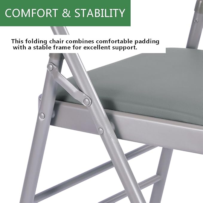 Amazing for less Pack of 2 (Fabric/Vinyl) Steel Frame Metal Foam Padded Folding Chairs (Black, Gray, White) (2-Pack - Vinyl Gray)