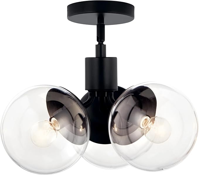 KICHLER Silvarious 3-Light Convertible Pendant, Soft Modern Light with Clear Glass in Black, for Hallway, Dining Nook, Bedroom or Kitchen (9.5" x 16.5"), 52700BKCLR
