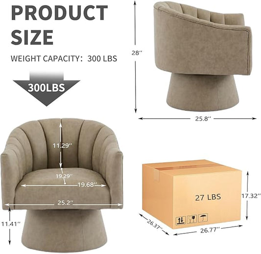 Swivel Accent Chair Set of 2,Faux Leather 360°Swivel Barrel Chair Upholstered Modern Living Room Chair, Overstuffed Reading Armchair for Bedroom,Vanity,Office-Dark Apricot