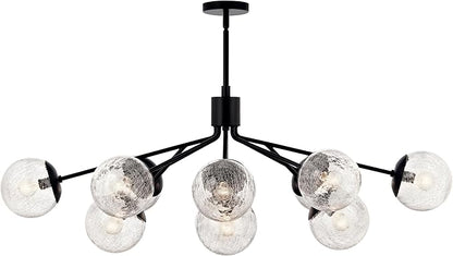 KICHLER Silvarious 12-Light Linear Convertible Chandelier, Soft Modern Light with Clear Crackled Glass in Black, for Dining Room or Living Room (17.75" x 26.75" x 48"), 52703BK