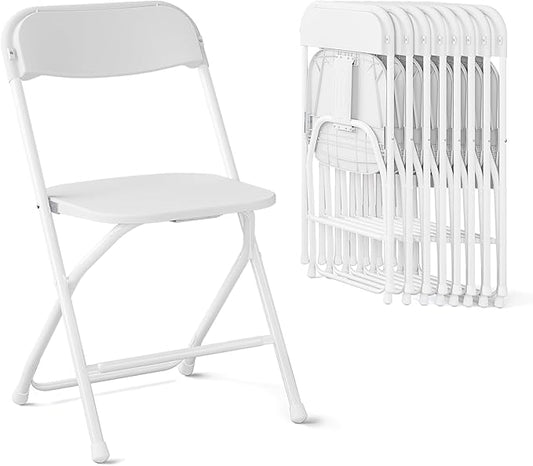 Folding Chairs10 Pack,Heavy Duty White Plastic Stackable Event Chairs for Indoor Outdoor, 350lb Capacity Portable Commercial Banquet Chairs for Wedding,Party,Office