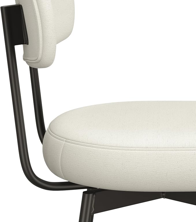 SIMPLIHOME Giselle Counter Stools (Set of 2) - 24 Inch Seat Height Swivel Upholstered Metal Kitchen Stools in Natural Polyester Linen, Contemporary Modern Seating with Padded Seat and Backrest