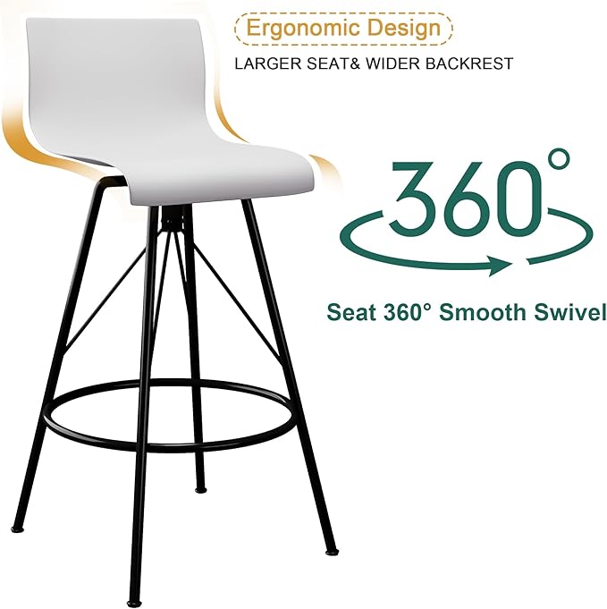 annjoe Swivel Bar Stools Metal Counter Height Stools Plastic Seat Chairs Set of 4 for Indoor Outdoor Home Kitchen Business (26" White)