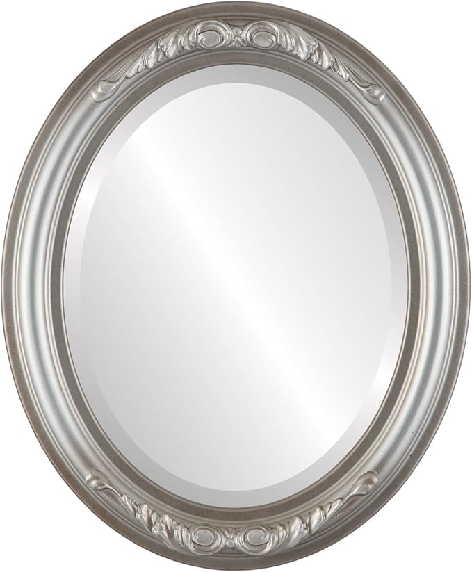 OVALCREST Oval Beveled Wall Mirror for Home Decor - Florence Style - Silver Shade - 32" x 26"