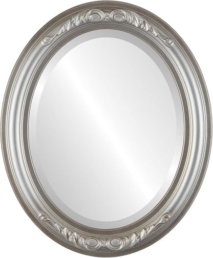 OVALCREST Oval Beveled Wall Mirror for Home Decor - Florence Style - Silver Shade - 32" x 26"