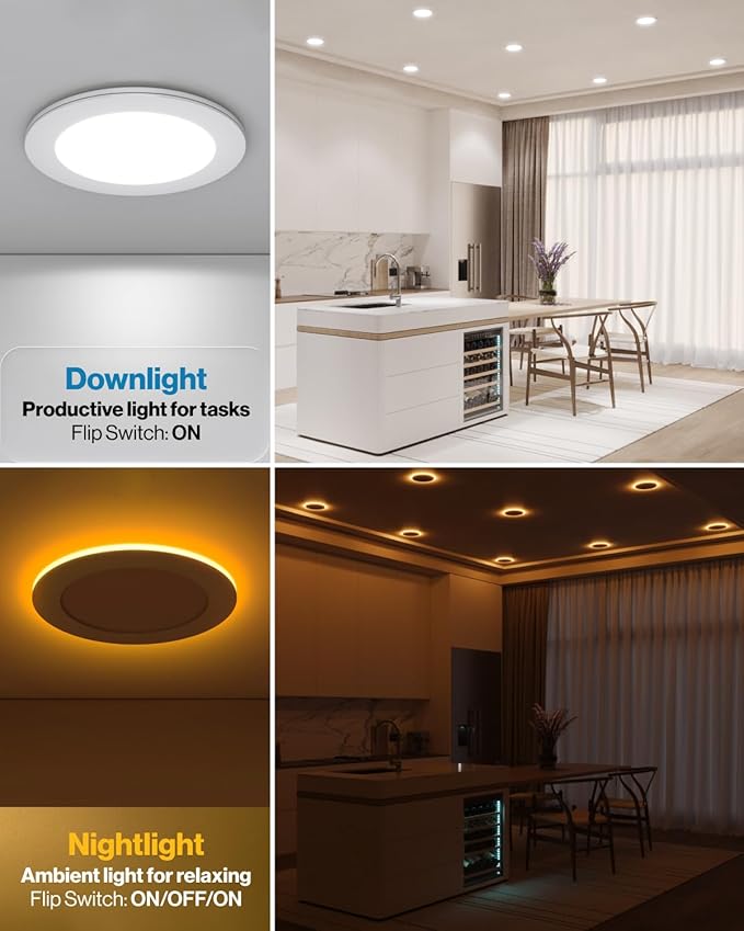 Sunco 4 Inch LED Recessed Lights with Night Light, Slim Ceiling Lighting, 900 LM, 11W (110W Equiv), Selectable CCT 2700K/3000K/3500K/4000K/5000K, Dimmable, Canless with Junction Box ETL 4 Pack.