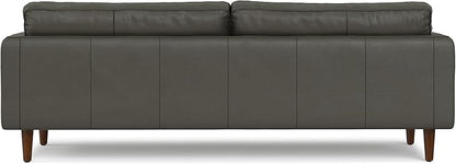 SIMPLIHOME Livingston 90-inch Wide Sofa in Coal Top Grain Genuine Leather, Handcrafted Mid-Century Modern Couch for Living Room, Large 3-Seater with Feather-Wrapped Cushions and Solid Wood Frame