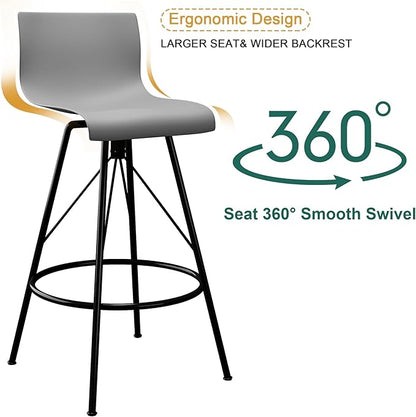 annjoe Swivel Bar Stools Metal Counter Height Stools Plastic Seat Chairs Set of 4 for Indoor Outdoor Home Kitchen Business (30" Gray)