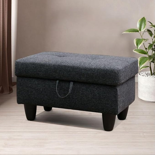 Ottoman Storage Ottoman Bench Linen Footrest Footstool with Hinged Lid for Living Room, Bedroom, Entryway, Black Grey, 28.5"X19"X17.5"