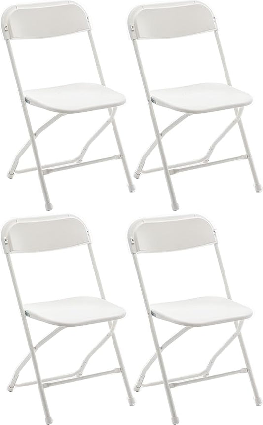 BTEXPERT Set of 4 Pack, White Plastic Folding Chair Steel Frame Commercial High Capacity Event Chair Lightweight Set for Office Wedding Party Picnic Kitchen Dining Church School