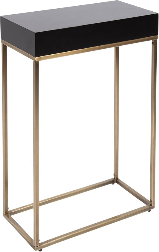 Kate and Laurel Karlsen Modern Wood and Metal Narrow Side Table, 16 x 8 x 24, Black and Antique Brass, Minimal Slim End Table for Use as Bedroom Nightstand or Accent Entryway or Living Room Decor