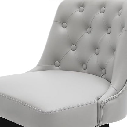 MINCETA Bar Stools Set of 2, PU Leather Barstools, 26 Inch Upholstered Counter Stools with Low Tufted Back and Footrest, Swivel Counter Height Barstools for Kitchen Island Home Bar Light Gray