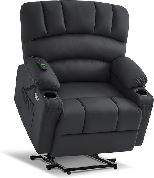 MCombo Power Lift Recliner Chair for Elderly, Lift Chair with Heat and Massage, Extra Wide Lift Recliner for Big People, Faux Leather R7096 (Medium-Wide, Black)