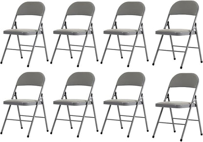 8 Pack Grey Folding Chairs with Padded Seats, Portable Stackable Foldable Chairs for Indoor and Outdoor, Commercial Seat with Metal Frame for Events Office Wedding Party, 330lbs Capacity