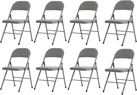 8 Pack Grey Folding Chairs with Padded Seats, Portable Stackable Foldable Chairs for Indoor and Outdoor, Commercial Seat with Metal Frame for Events Office Wedding Party, 330lbs Capacity