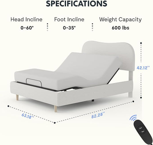 FLEXISPOT Queen All-in-One Adjustable Bed with Fluffy Boucle Bed Frame, Soft Cloud Bed with Head & Foot Incline, Adjustable Headboard, Thick Foam Padding, 10-Year Warranty, Easy Assembly, White