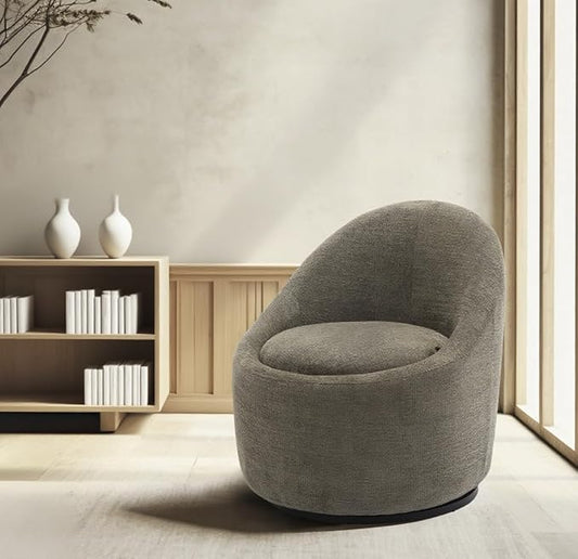 360° Swivel Accent Chair, Mid-Century Modern Chair with Hidden Storge, Small Swivel Chair with Arms for Living Room/Office-Green