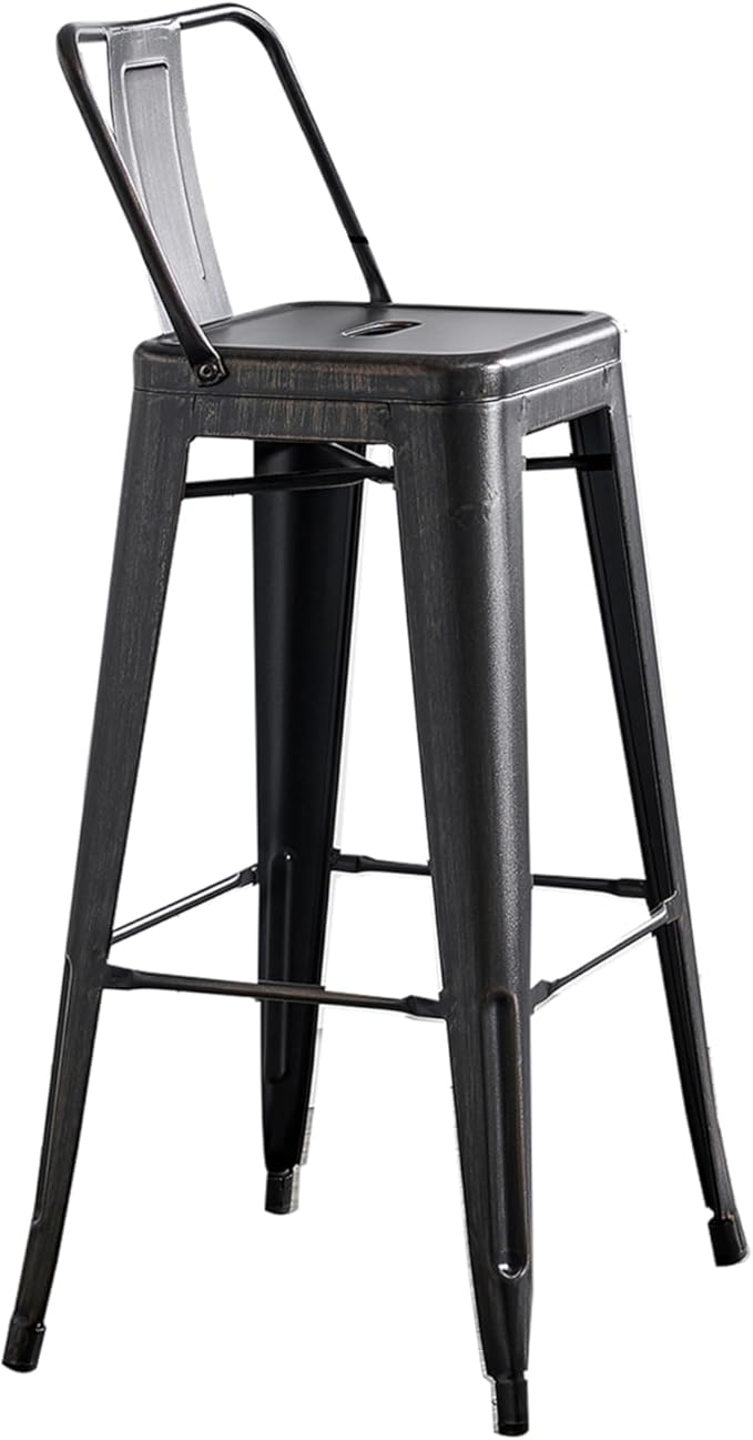 AC Pacific 30” Metal Barstool Set of 2 – Country Rustic Style with Low Back, Lightweight & Sturdy Build, Easy Assembly – Distressed Black