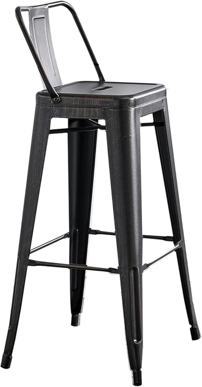 AC Pacific 30” Metal Barstool Set of 2 – Country Rustic Style with Low Back, Lightweight & Sturdy Build, Easy Assembly – Distressed Black