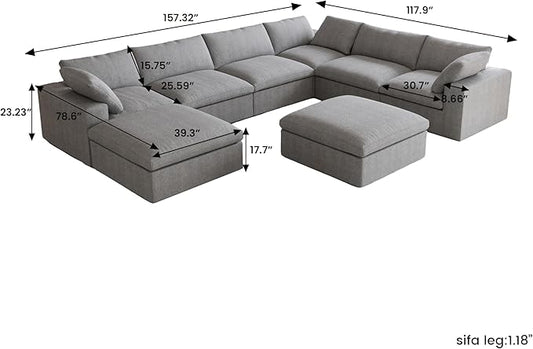 Cloud Couch Modular Sectional Sofa with Storage Ottomans,Oversized Down Filled 8 Seater Convertible Sectional Sofas, Gray Wide Deep Seat Couch for Living Room,Covers Washable&Replaceable