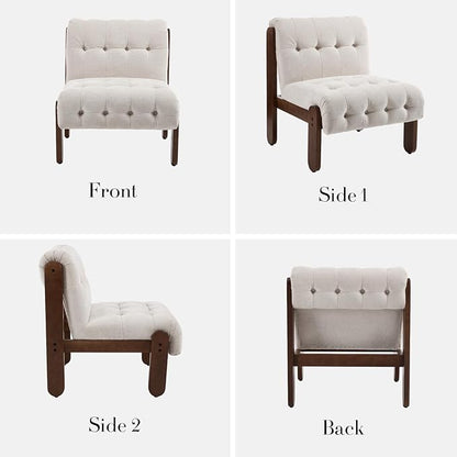 HEAH-YO Accent Chair Set of 2,Modern Vintage Living Room Chair for Bedroom with Button Tufted Back and Wood Legs,Upholstered Comfy Reading Chair for Makeup Vanity Cafe,Chenille Beige