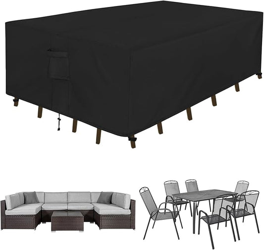 Easy-Going Rectangle Patio Furniture Cover Waterproof Outdoor Dining Table and Chair Cover Anti-UV Outside Sectional Sofa Set Covers (111"L x 74"W x 28"H, Black)