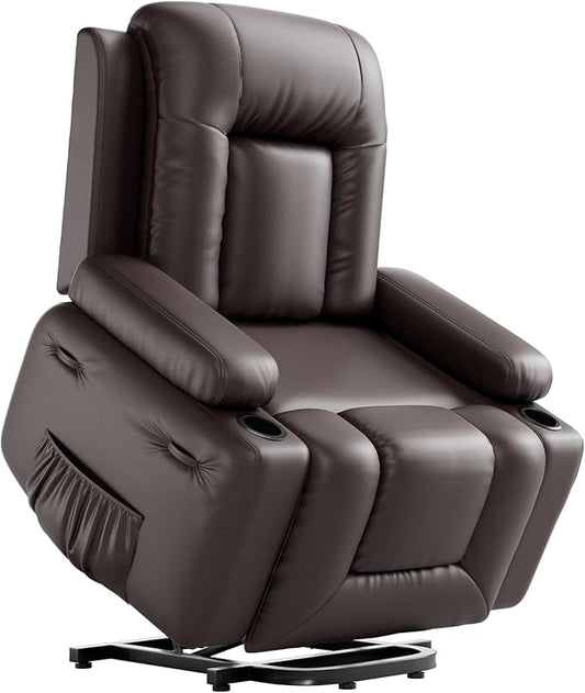GarveeHome Power Lift Recliner Chair - Heat and Massage, PU Leather Electric Lift Recliner Chair for The Elderly, Adjustable Back and Legs, Designed for The Elderly and People with Mobility impaired