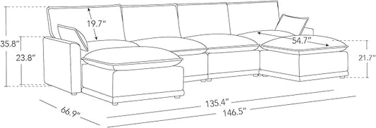 CHITA 147" Oversized Cloud Couch, Modern Modular Sectional Sofa Set for Living Room, 6 Seater U Shaped Sectional Couch, Taupe