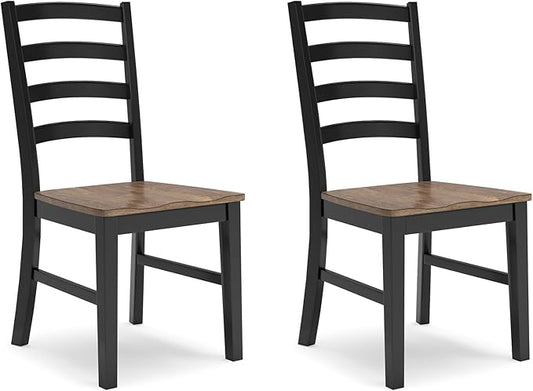 Signature Design by Ashley Wildenauer Armless Dining Chair, Set of 2, Ladderback Design, 19" W x 23.25" D x 39" H, Black & Light Brown with 2-Tone Finish