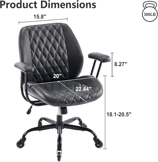 YFO Home Office Desk Chair Office Rubber Casters Ergonomic Computer Chair with Lumbar Support Adjustable Height Rolling Swivel Executive Task Armrests Chair， Black PU