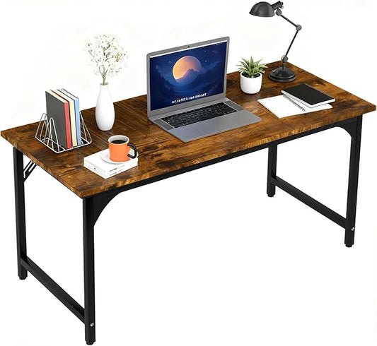 55'' Computer Desk with Deeper Desktop, Home Office Desk Workstation with Sturdy Metal Frame, Modern Simple Desk for Gaming Studying Writing, Rustic Brown