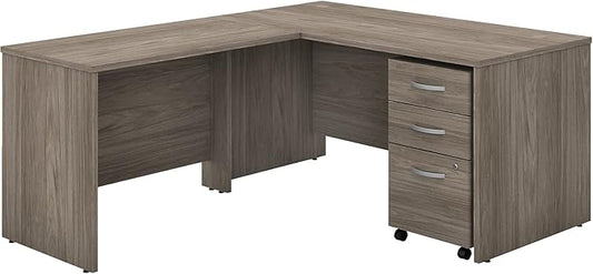 Bush Business Furniture Studio C L Shaped Desk with Mobile File Cabinet and Return, 60W x 30D, Modern Hickory