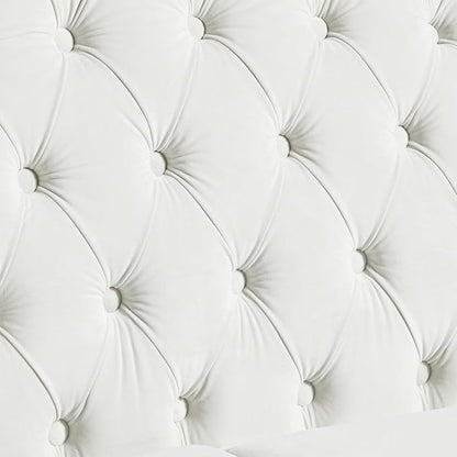 LEVNARY White Velvet Chair for Bedroom, Upholstered Sofa Chair with High Back, Mid-Century Modern Armchair with Solid Wood Legs, Single Couches for Living Room (White)