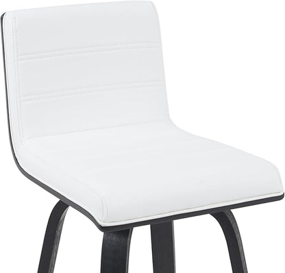 Vienna Modern Swivel Bar Height Stool with Snow White Faux Leather Seat and Black Brushed Wood Frame Set of 3