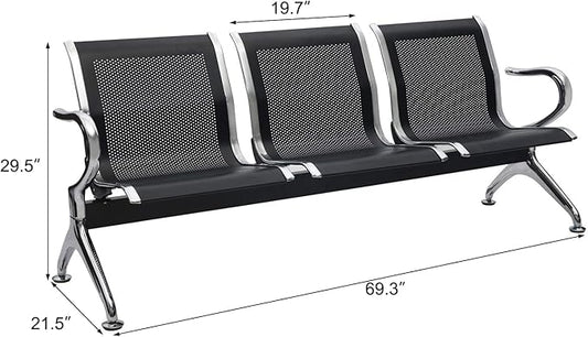 Kinsuite Waiting Room Chair - 3-Seat Airport Reception Lobby Office Bench, Black