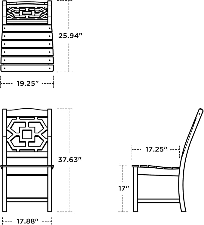 Martha Stewart by POLYWOOD Chinoiserie Outdoor Dining Side Chair, Black, Durable HDPE All-Weather, Comfortable Patio Seating with Latticework Back, Backyard, Garden Furniture, Made in The USA