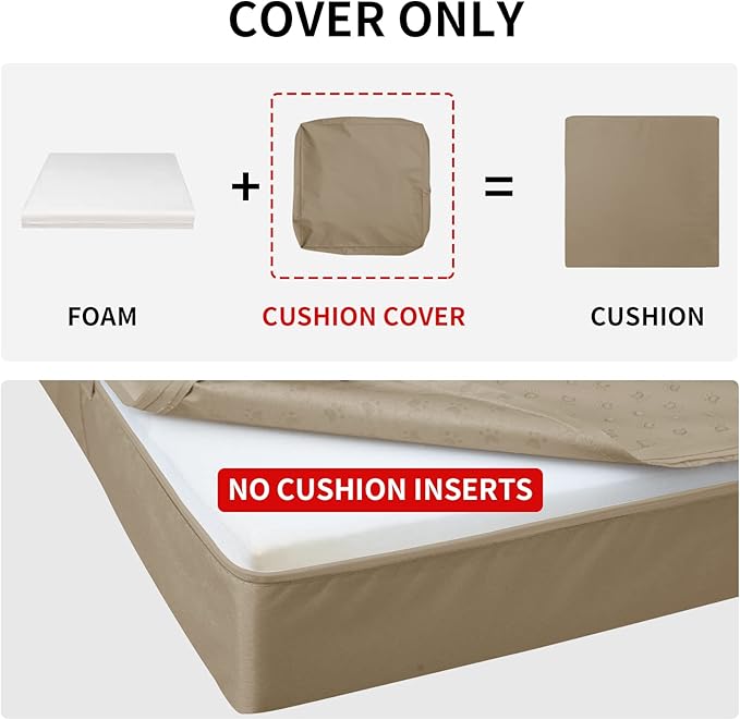 Easy-Going Waterproof Patio Cushion Covers 24x22x4 inch 2 Pack Replacement Non-Slip Outdoor Seat Cushion Slipcover with Zipper. Camel