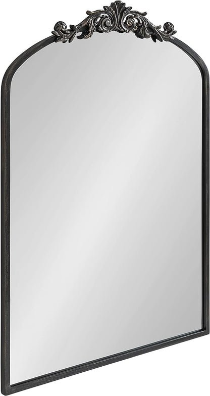 Kate and Laurel Arendahl Traditional Arch Mirror, 24 x 36, Antique Black, Baroque Inspired Wall Decor