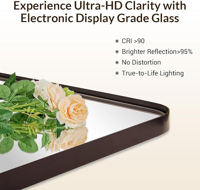 ANDY STAR Wall Mirror for Bathroom, 20”x28”Brushed Bronze Bathroom Mirror, Rounded Rectangle Mirror in Premium Stainless Steel Metal Frame Hangs Horizontal Or Vertical
